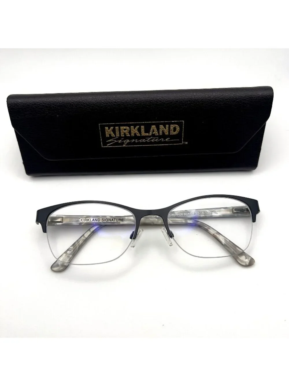 Kirkland Signature Pepper Eyeglass Frames Semi Rimless Cat Eye Black 52-18-135